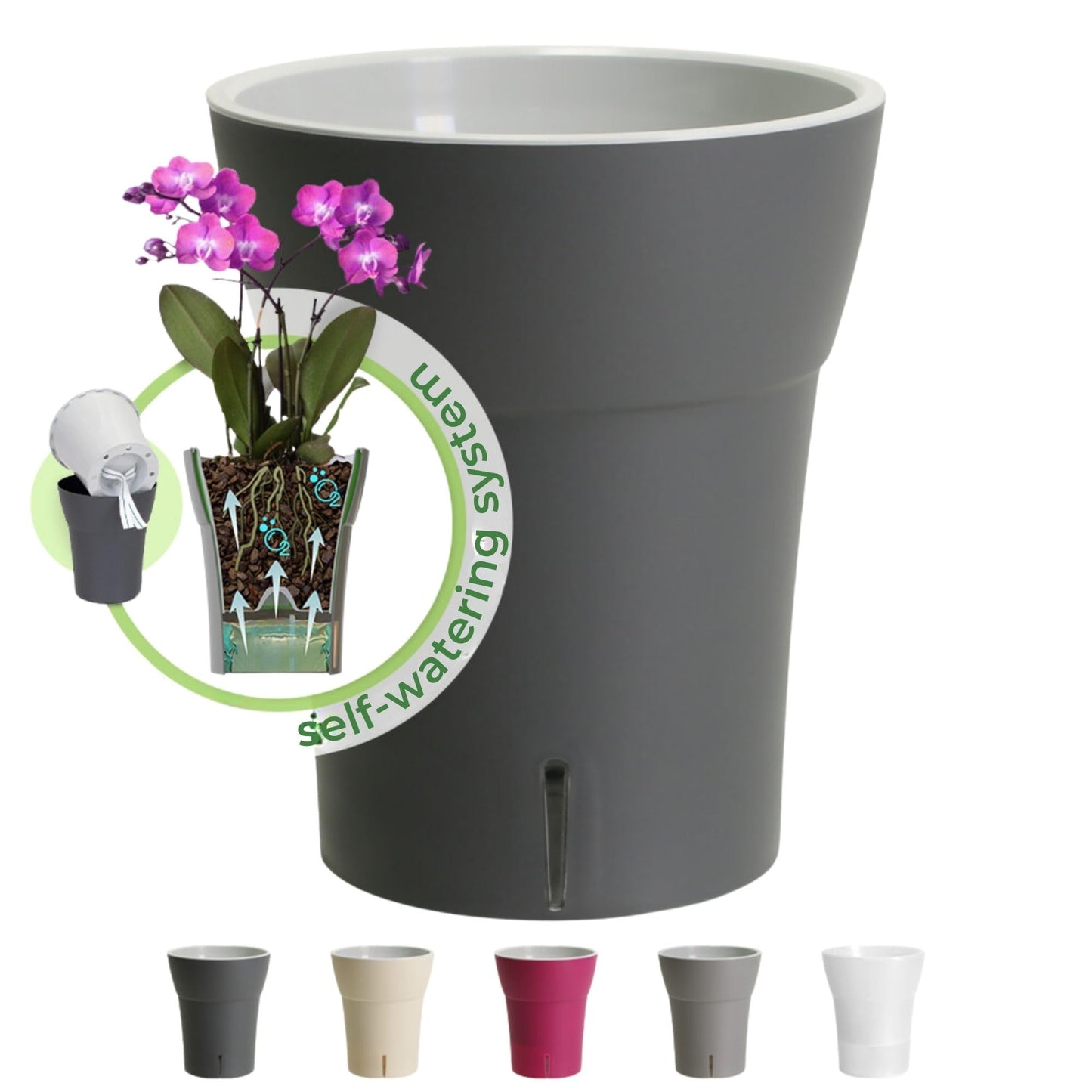 Happyplants Dali-Dea Orchid Self-Watering Flower Pot Planter With Water Level Indicator Water Reserve And Drainage Holes