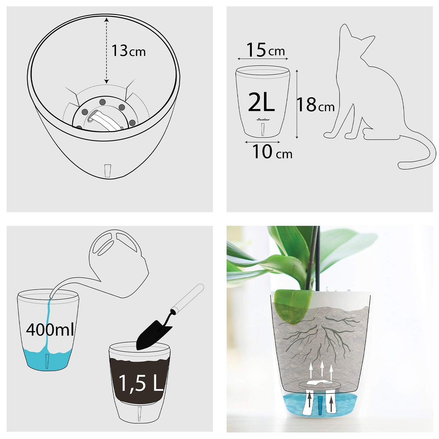 Happyplants Dali-Dea Orchid Self-Watering Flower Pot Planter With Water Level Indicator Water Reserve And Drainage Holes