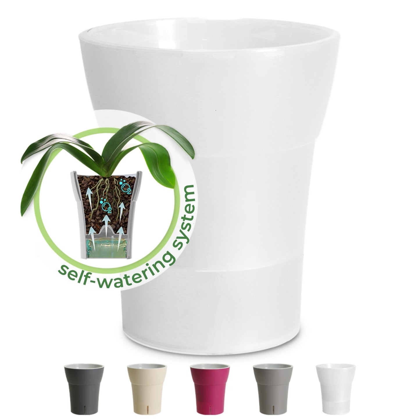 Happyplants Dali-Dea Orchid Self-Watering Flower Pot Planter With Water Level Indicator Water Reserve And Drainage Holes