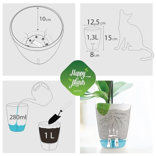 Happyplants Dali-Dea Orchid Self-Watering Flower Pot Planter With Water Level Indicator Water Reserve And Drainage Holes