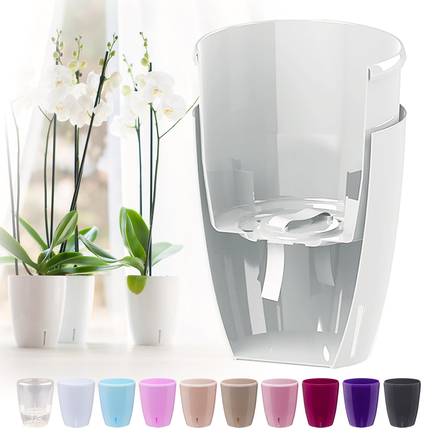 Happyplants ORCHIDEA Self-Watering Orchid Pot Flower Planter With Water Level Indicator Water Reserve And Drainage Holes