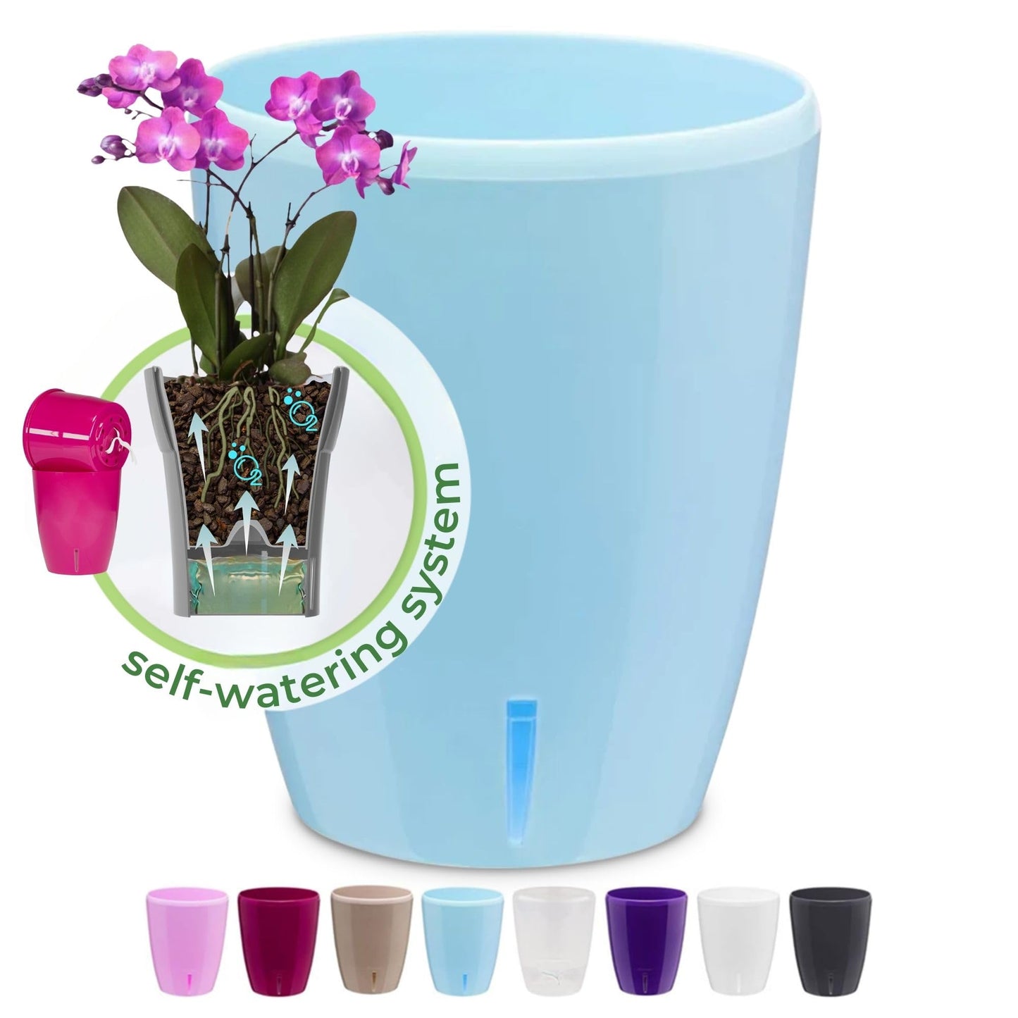 Happyplants ORCHIDEA Self-Watering Orchid Pot Flower Planter With Water Level Indicator Water Reserve And Drainage Holes
