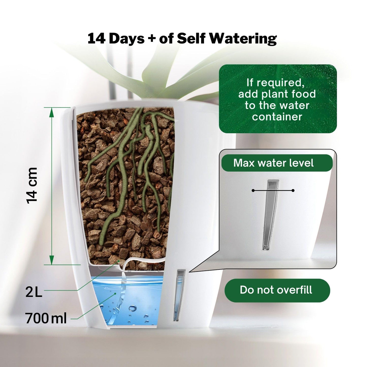 Happyplants ORCHIDEA Self-Watering Orchid Pot Flower Planter With Water Level Indicator Water Reserve And Drainage Holes