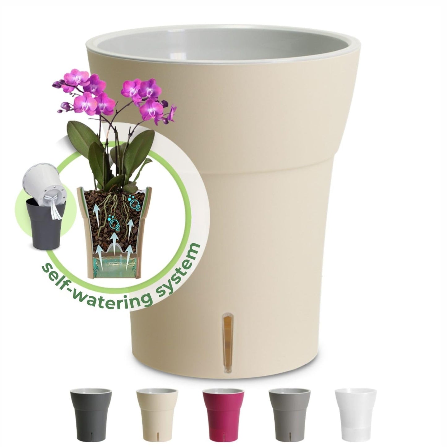 Happyplants Dali-Dea Orchid Self-Watering Flower Pot Planter With Water Level Indicator Water Reserve And Drainage Holes