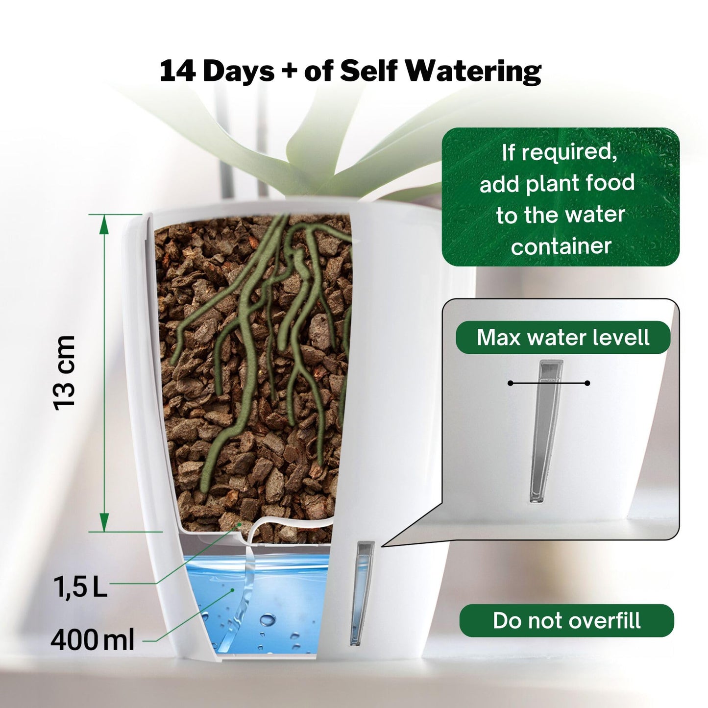 Happyplants ORCHIDEA Self-Watering Orchid Pot Flower Planter With Water Level Indicator Water Reserve And Drainage Holes