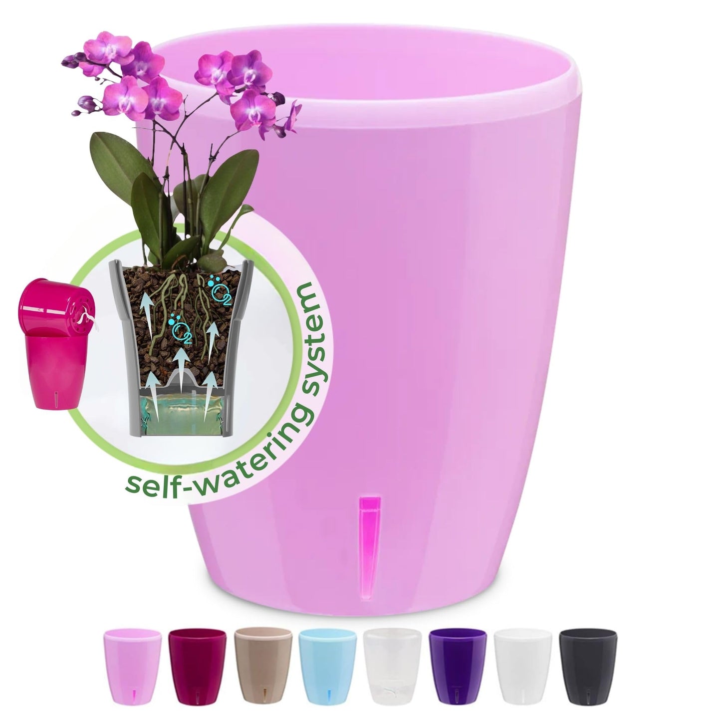 Happyplants ORCHIDEA Self-Watering Orchid Pot Flower Planter With Water Level Indicator Water Reserve And Drainage Holes