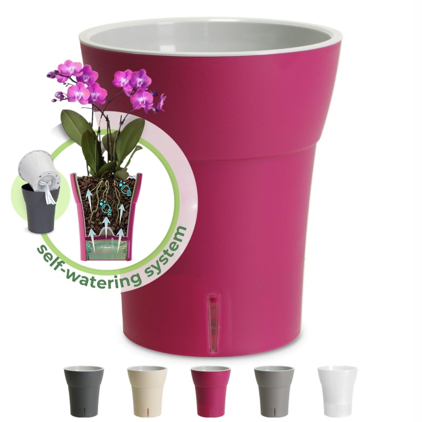 Happyplants Dali-Dea Orchid Self-Watering Flower Pot Planter With Water Level Indicator Water Reserve And Drainage Holes