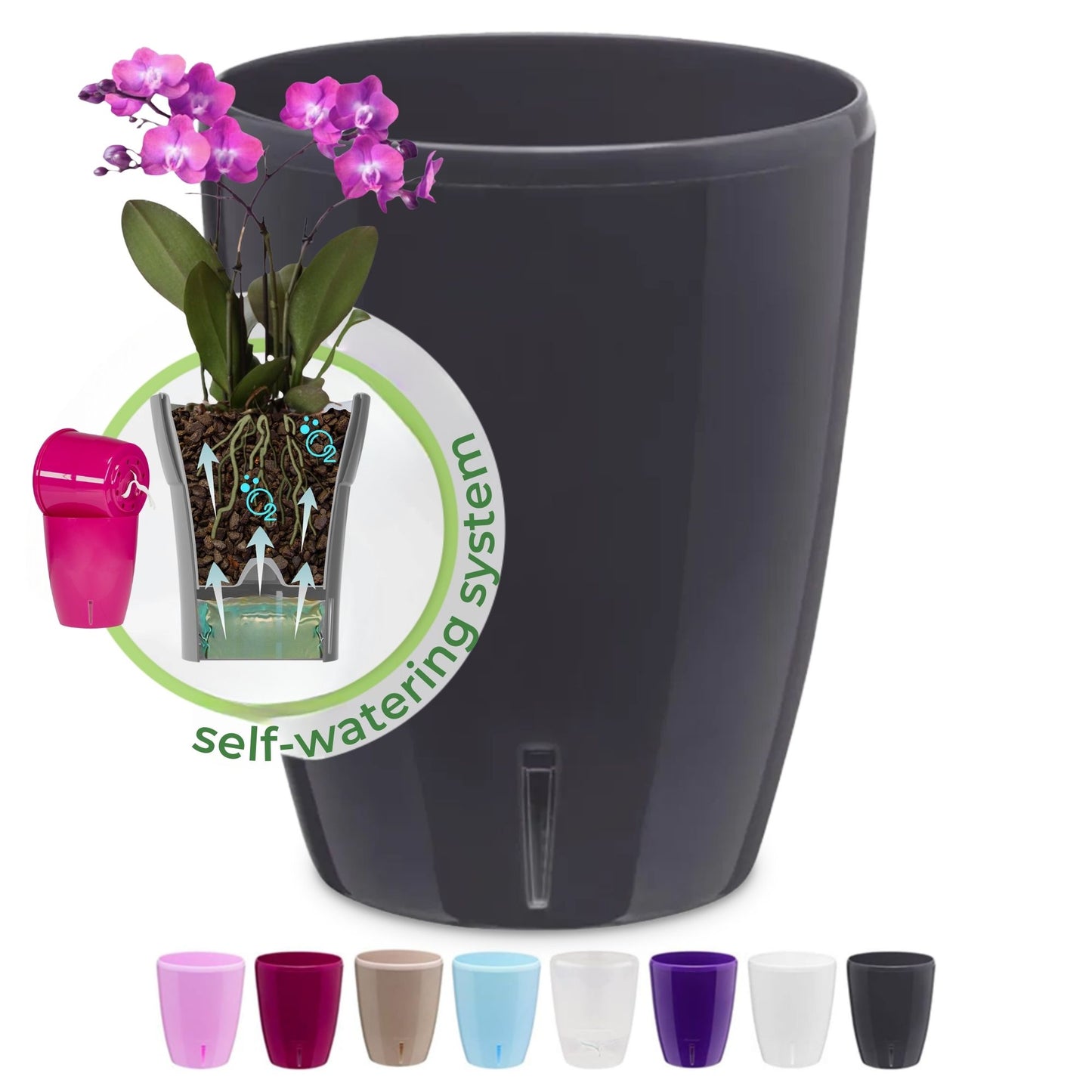 Happyplants ORCHIDEA Self-Watering Orchid Pot Flower Planter With Water Level Indicator Water Reserve And Drainage Holes