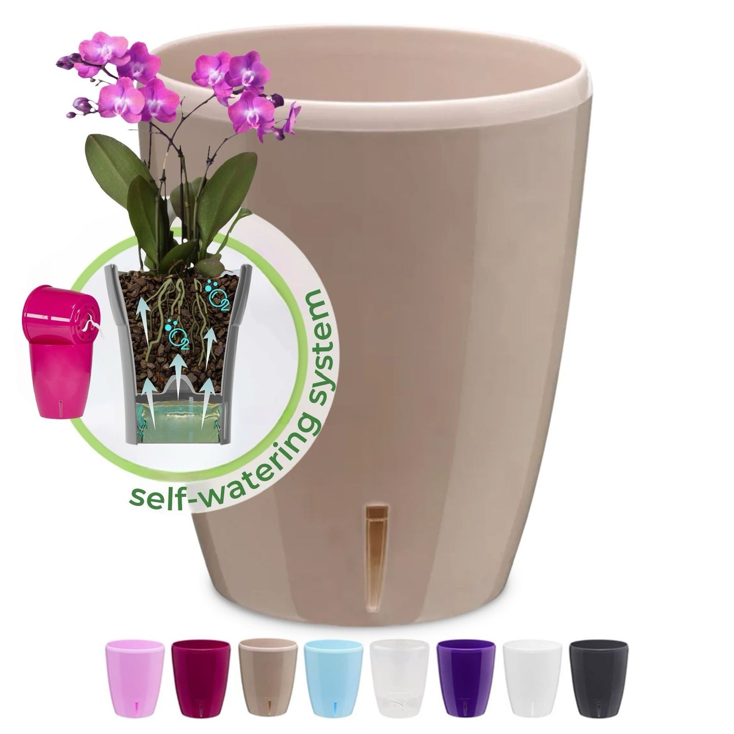 Happyplants ORCHIDEA Self-Watering Orchid Pot Flower Planter With Water Level Indicator Water Reserve And Drainage Holes